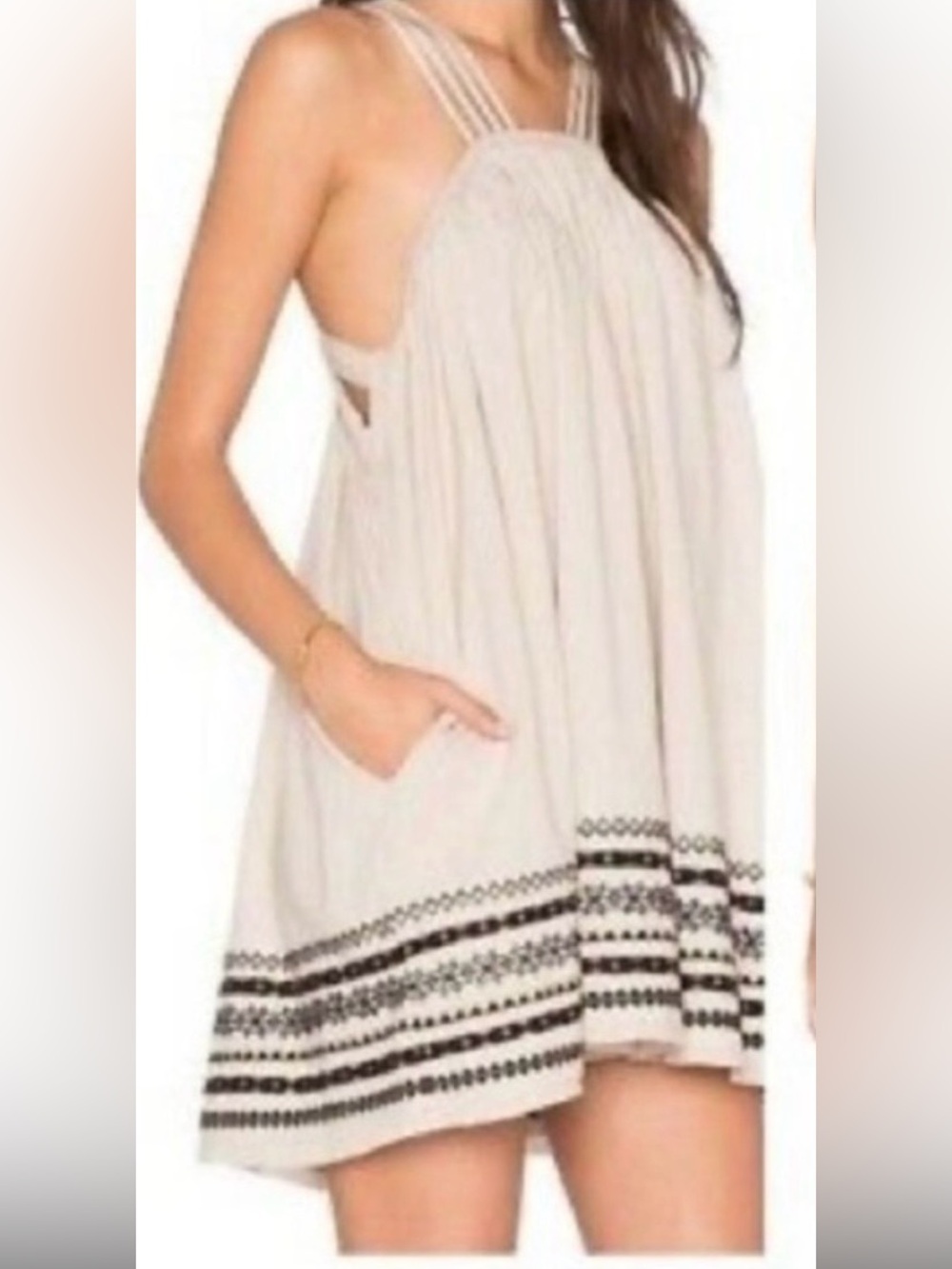 FREE PEOPLE Batiste Kashmir Embroidered Tent Dress Biscotti Beige